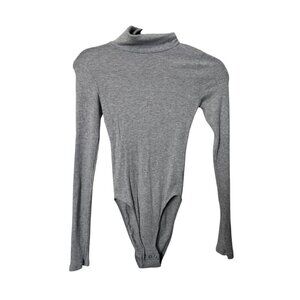 Aerie Ribbed Gray Knit Bodysuit Size XXS | Long Sleeve High Neck Stretchy One-Pi